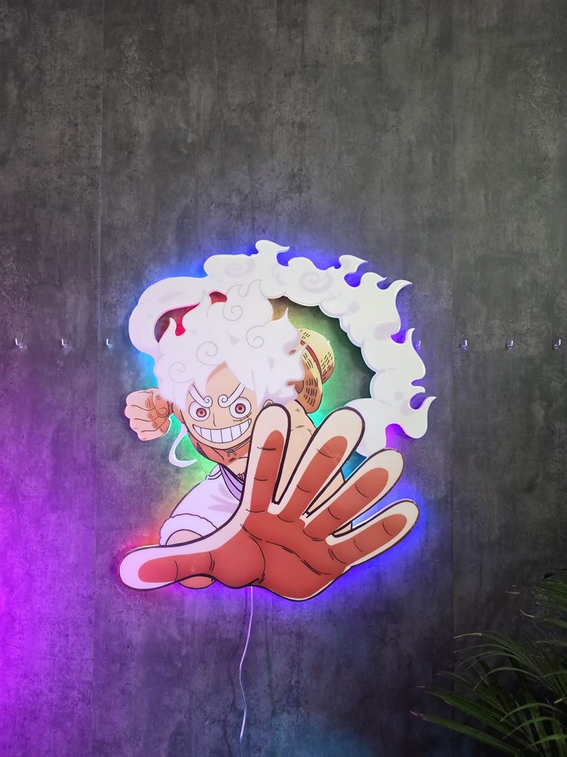 Cuadro de un personaje de anime en resina epoxi y neón LED RGBIC